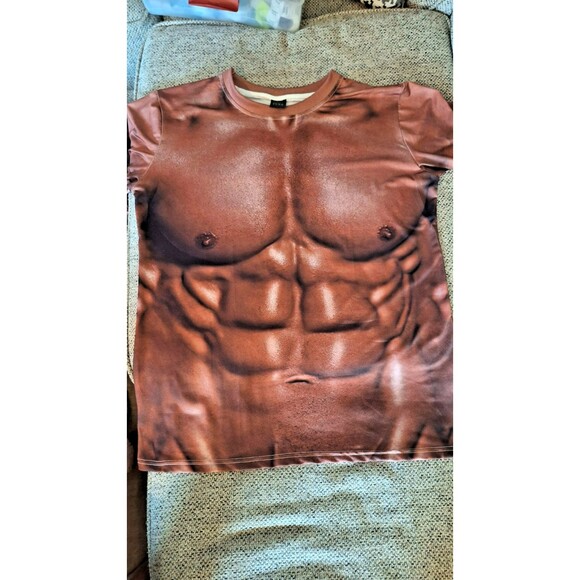 Muscle T Shirt imprinted costume accessory male work out body man abs fake boy - Picture 1 of 5